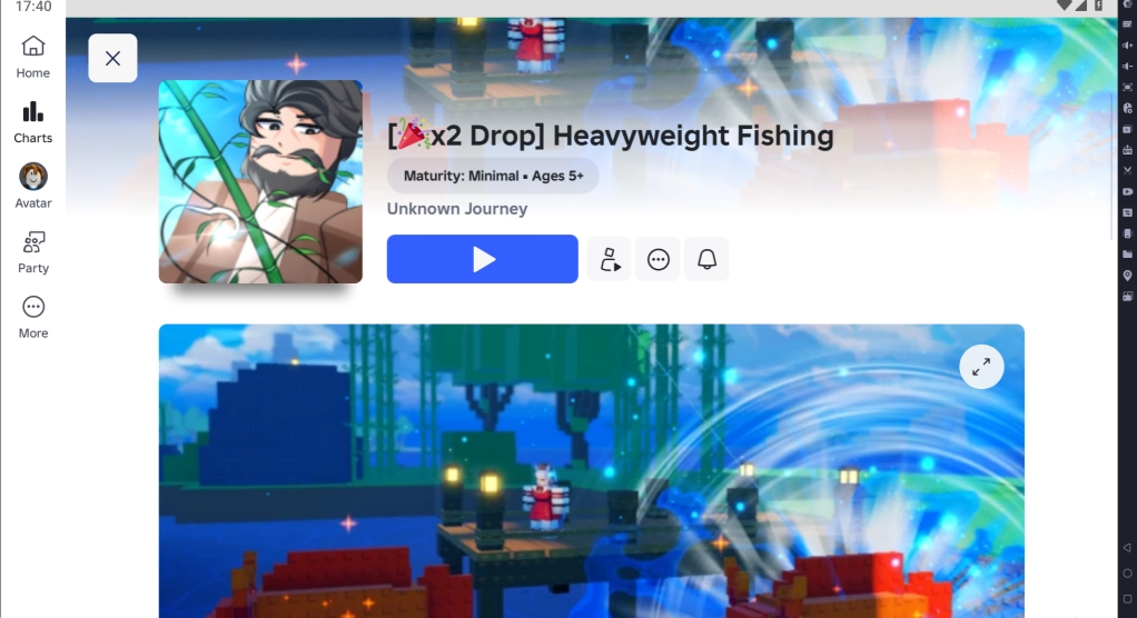 Đăng nhập vào Roblox và truy cập game Heavyweight Fishing