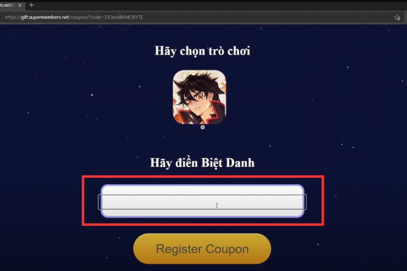 Điền chính xác tên nhân vật vào ô “Biệt danh”