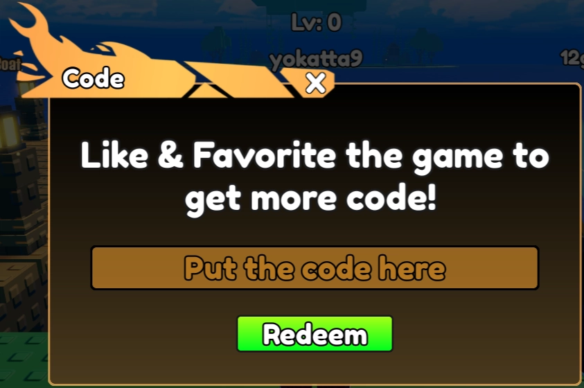 Nhập chính xác code Heavyweight Fishing vào ô trống rồi nhấn Redeem