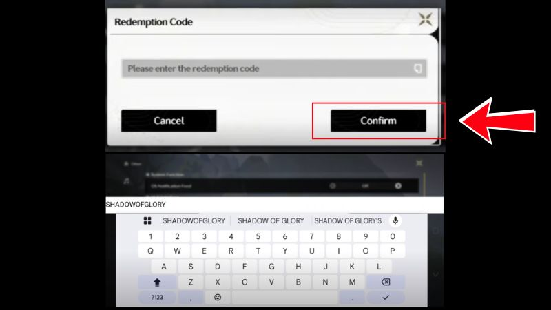 Nhập chính xác code Wuthering Waves nhấn Confirm