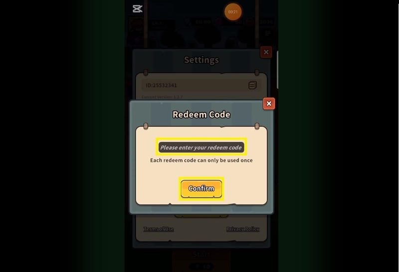 Nhập chính xác mã code Pull Pull Pull Heroes rồi nhấn Confirm