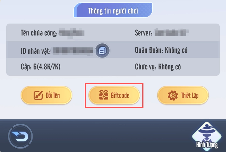 Tìm và chọn mục Giftcode được hiển thị phía dưới màn hình