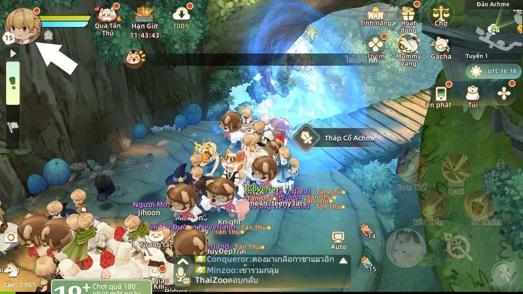 Vào game nhấn vào avatar nhân vật ở góc trái