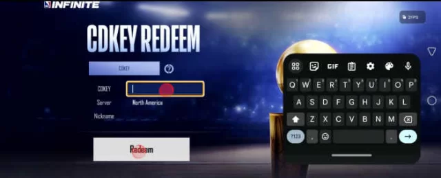 Nhập code NBA Infinite vào ô tương ứng và chọn Redeem