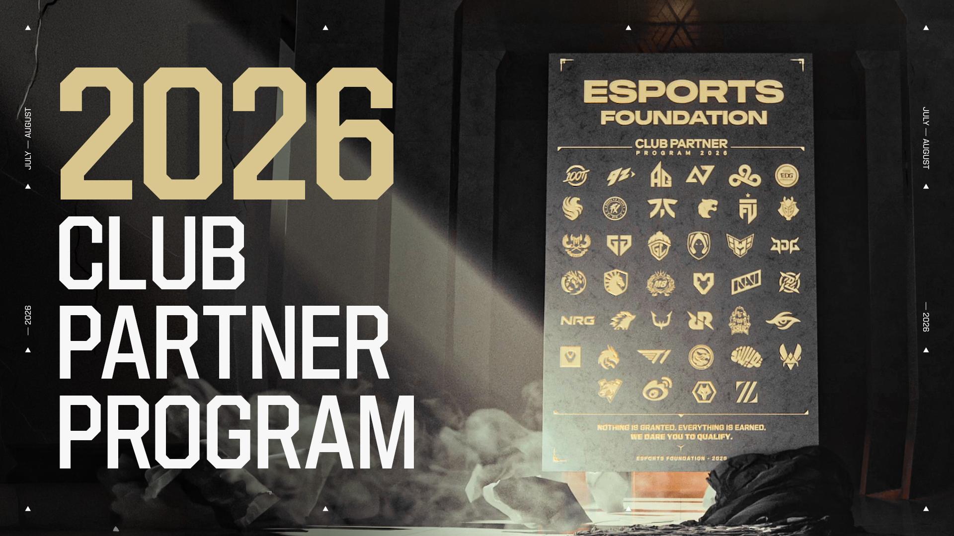 Hình ảnh công bố Chương trình Đối tác với các Câu lạc bộ 2026 (GAM Esports đại diện duy nhất Việt Nam góp mặt)