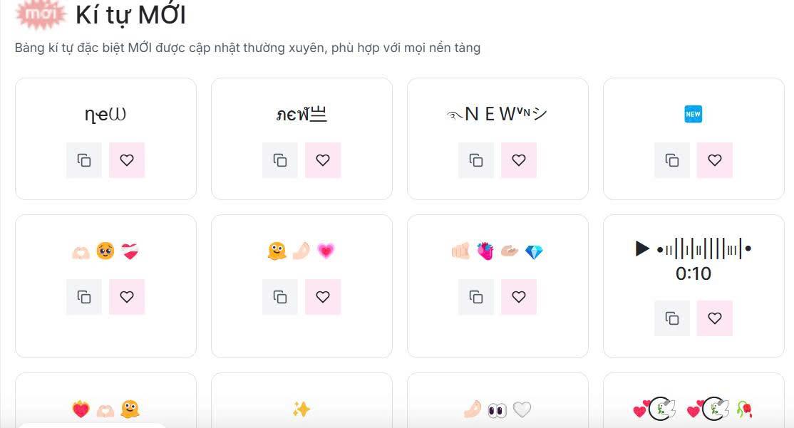 Thư viện kí tự đặc biệt vô cùng phong phú tại kituhay.io