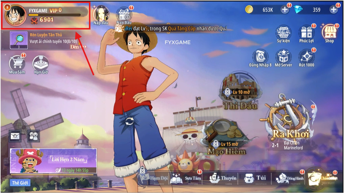 Nhấn vào biểu tượng Avatar nhân vật ở góc trên bên trái màn hình