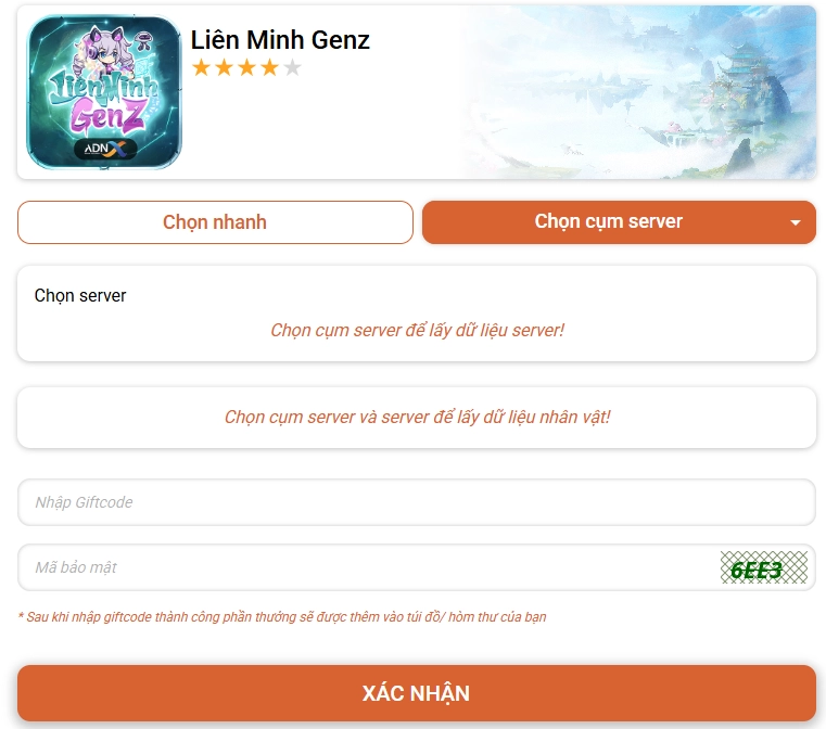 Chọn game Liên Minh GenZ và nhấn vào mục Giftcode ở cuối giao diện.
