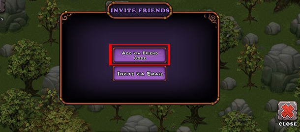 Hãy nhấn vào mục Add Via Friend Code tại cửa sổ Invite Friends
