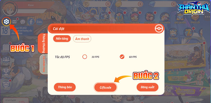 Truy cập vào mục cài đặt và chọn tiếp vào mục Giftcode