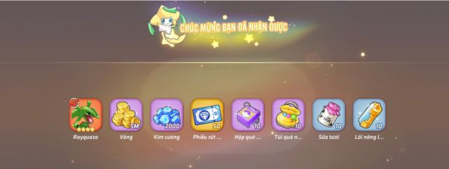Hệ thống sẽ hiện thông báo nhận quà thành công