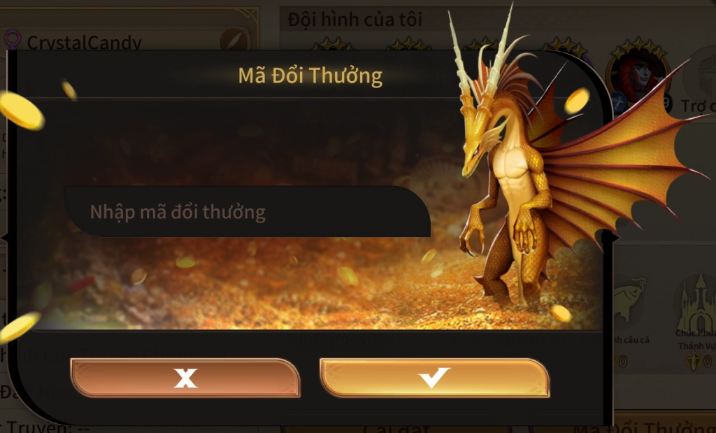 Nhập mã code Legends Reborn: Huyền Thoại Thức Tỉnh và nhấn Xác nhận