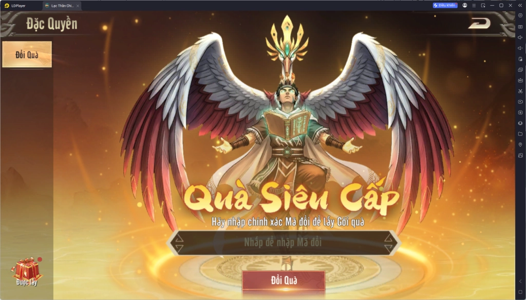 Nhập chính xác mã giftcode Lạc Thần Chiến Ca vào ô trống rồi nhấn nút Đổi Quà