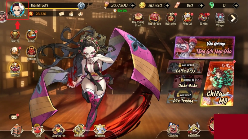 Nhấn vào Avatar nhân vật