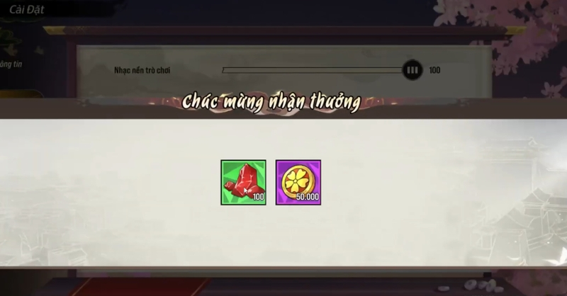 Màn hình xuất hiện thông báo chúc mừng nhận thưởng
